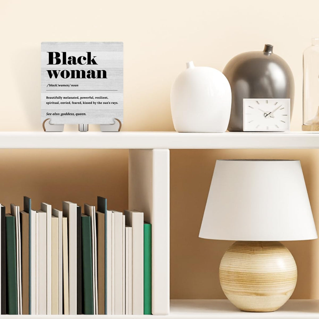 Black Wood Sign Desk Decor with Wooden Stand W91202