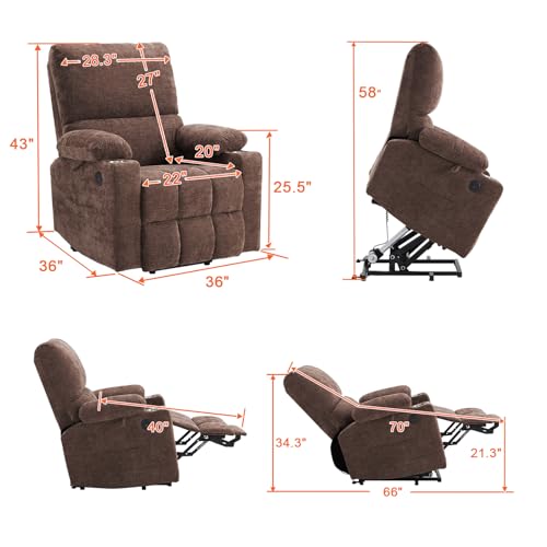 Coffee Chenille Power Lift Recliner Chair with Heat and Massage S621
