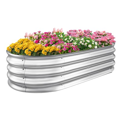 Galvanized Raised Garden Bed Planter Boxes, Large Oval Metal, Silver B43655