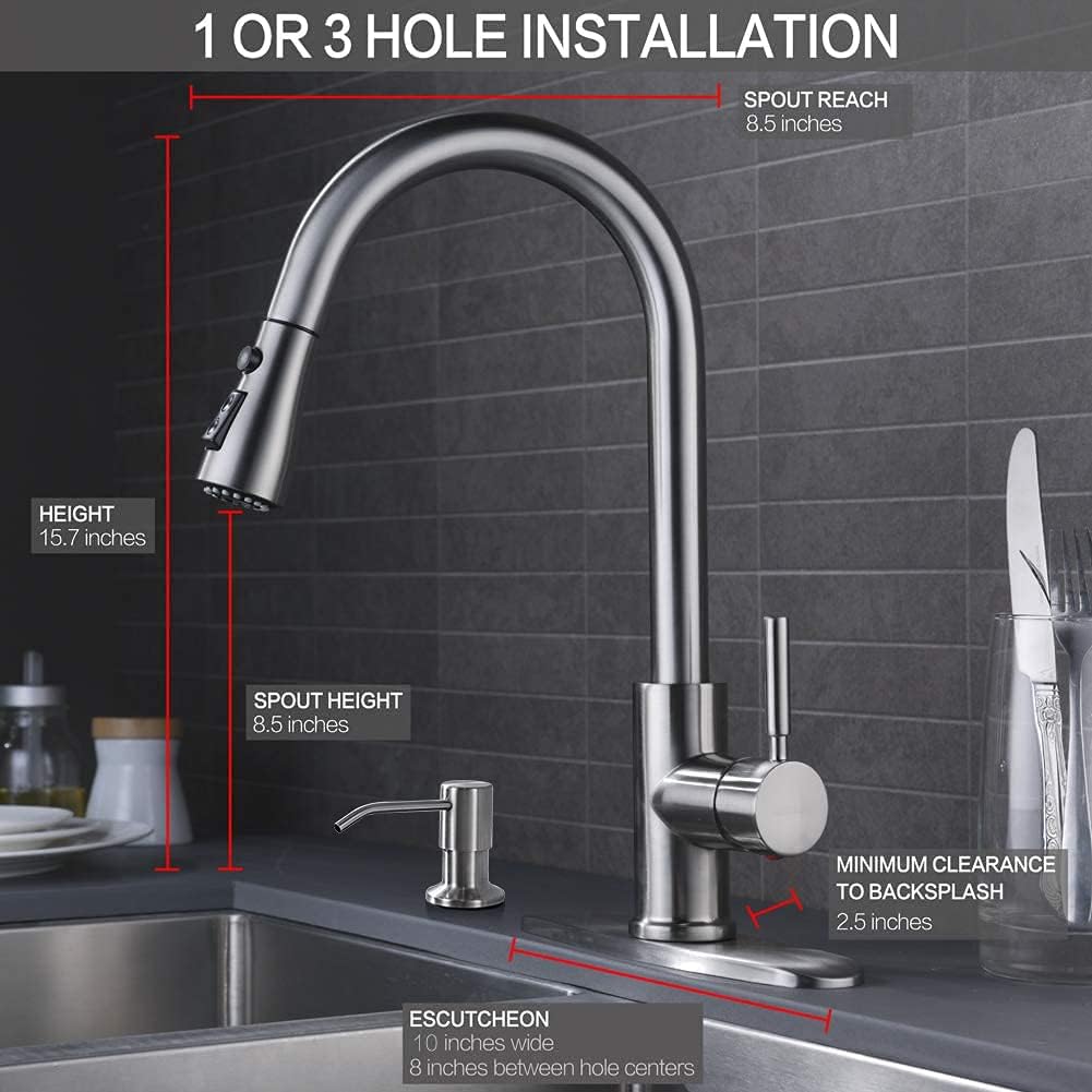 Single Handle High Arc Brushed Nickel Pull Out Kitchen Faucet with Soap Dispenser G460268