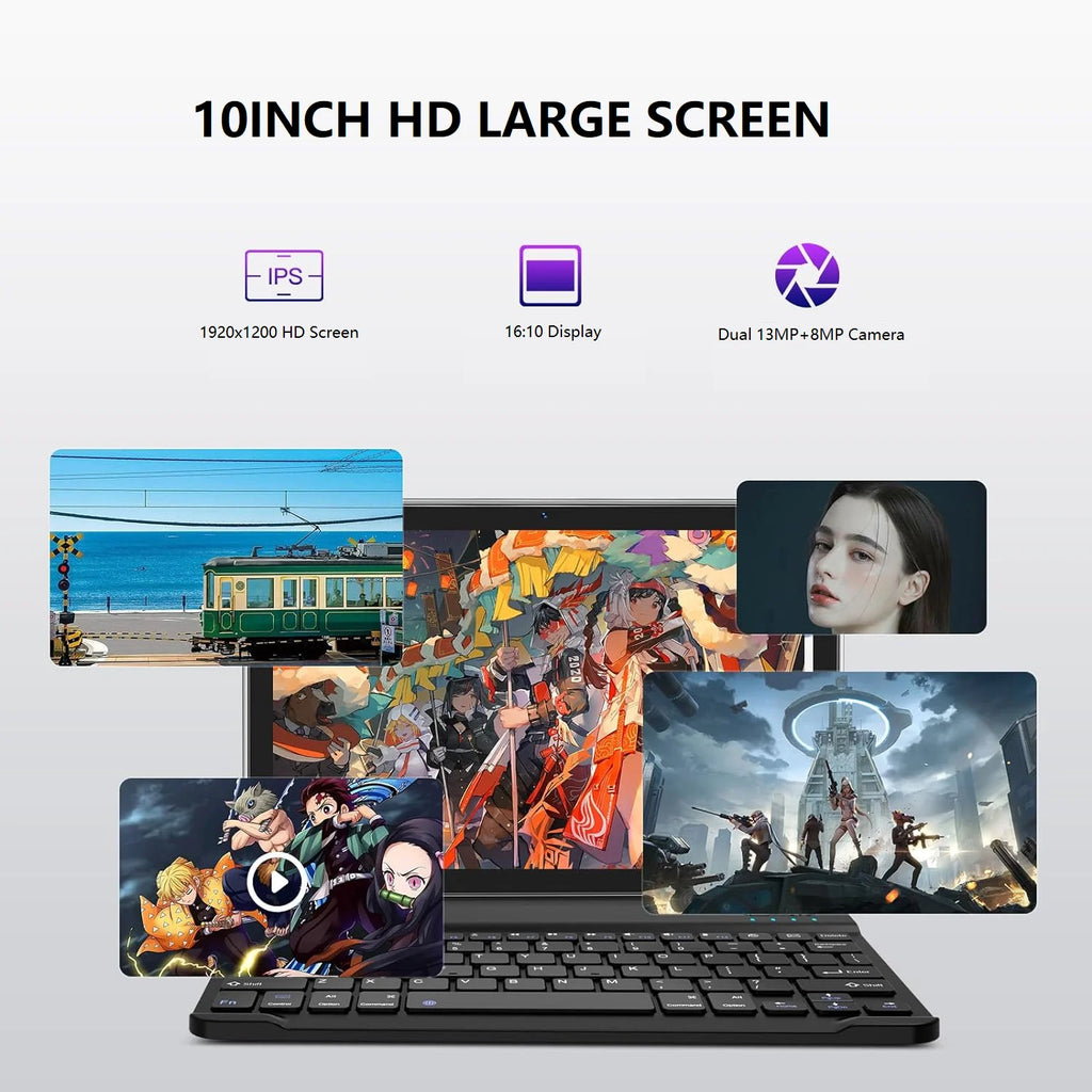 10 Inch Android Tablet with Keyboard, 128GB ROM + 16GB RAM, Octa-Core Processor Y175346
