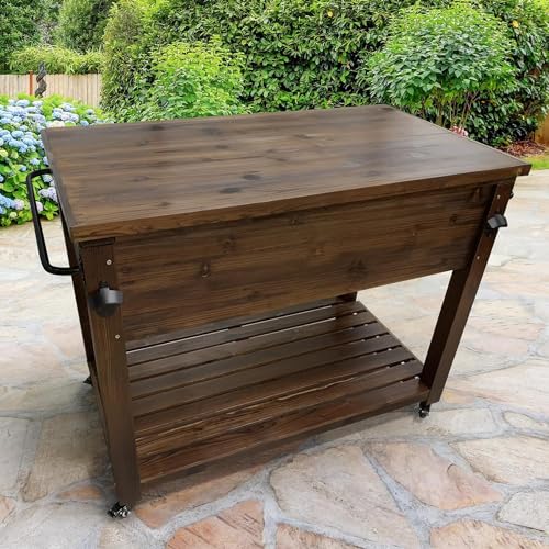 100-Quart Wooden Patio Cooler with Wheels T833322