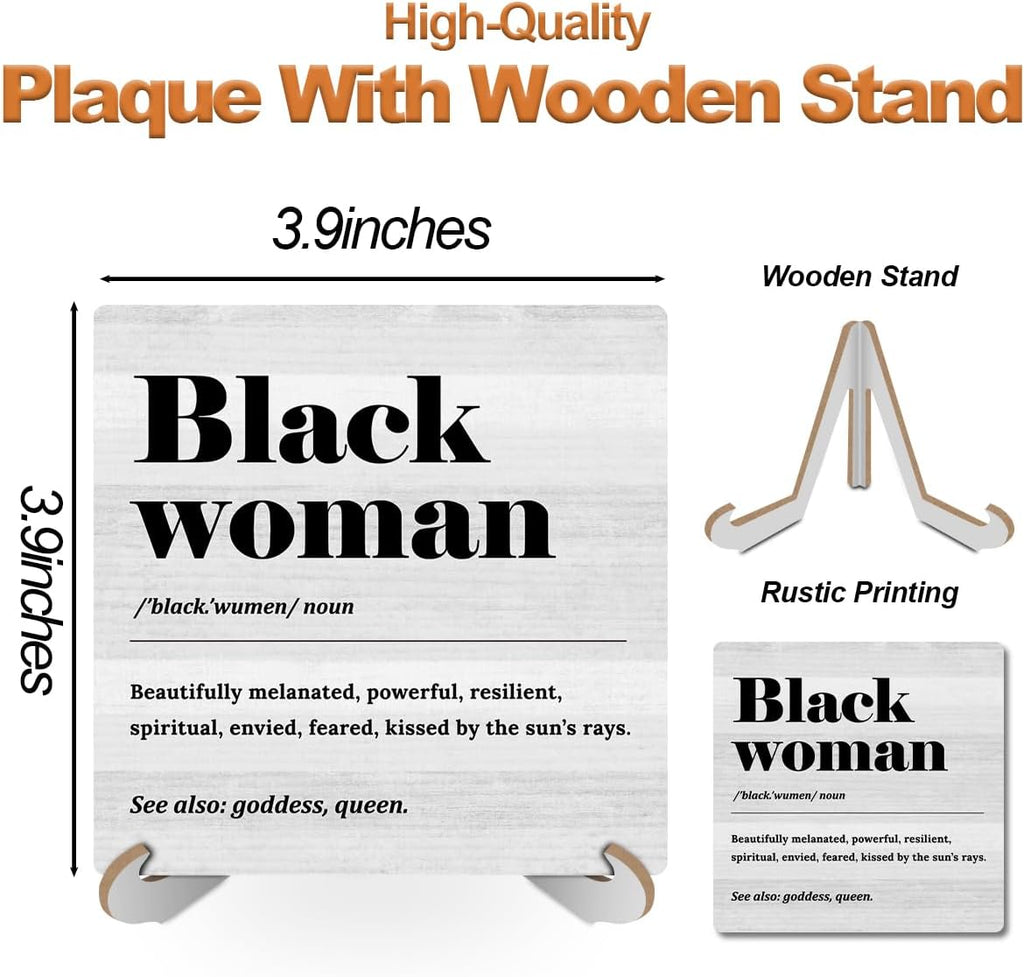 Black Wood Sign Desk Decor with Wooden Stand W91202