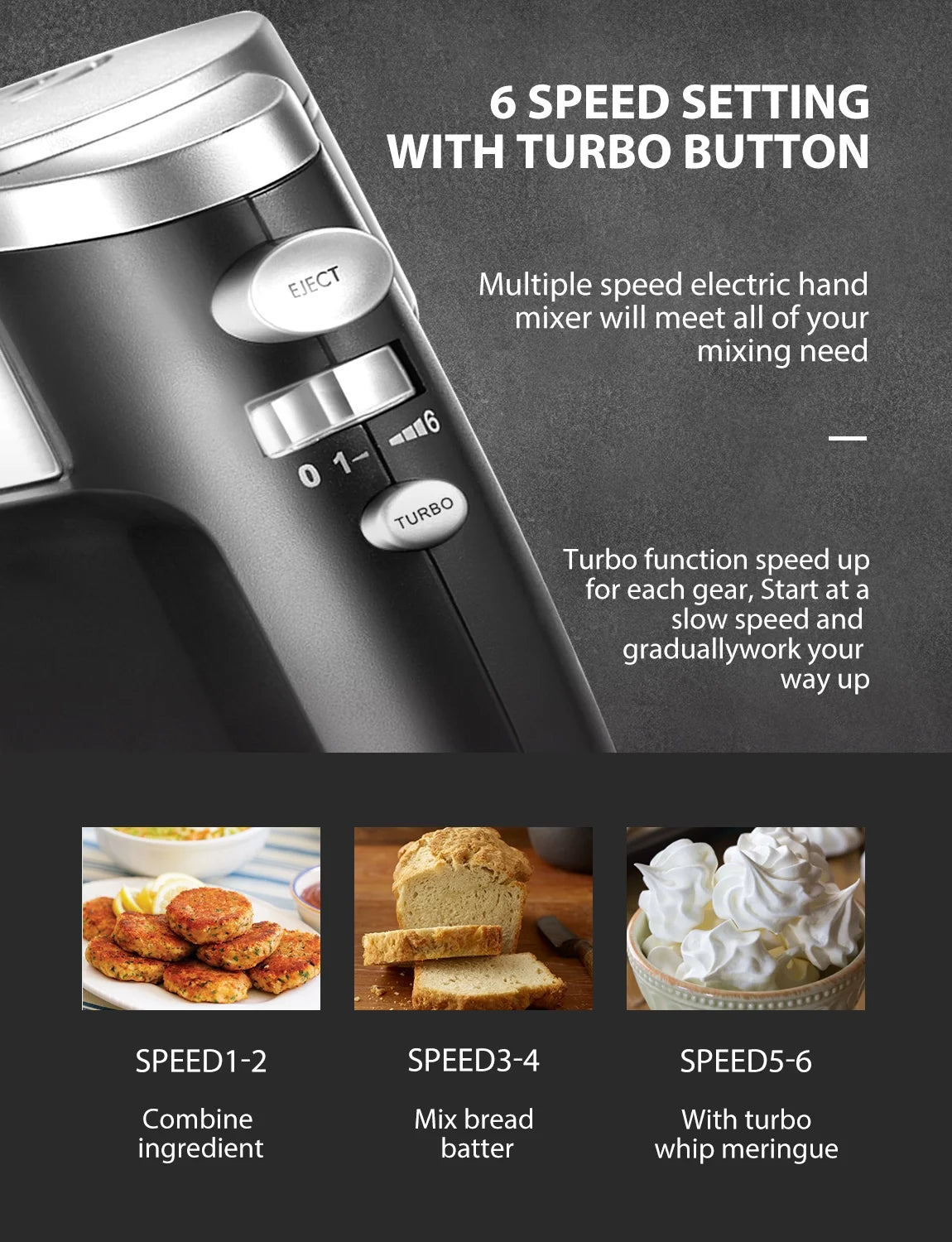 Silver 6 Speed Hand Mixer with 3 Attachments G87393