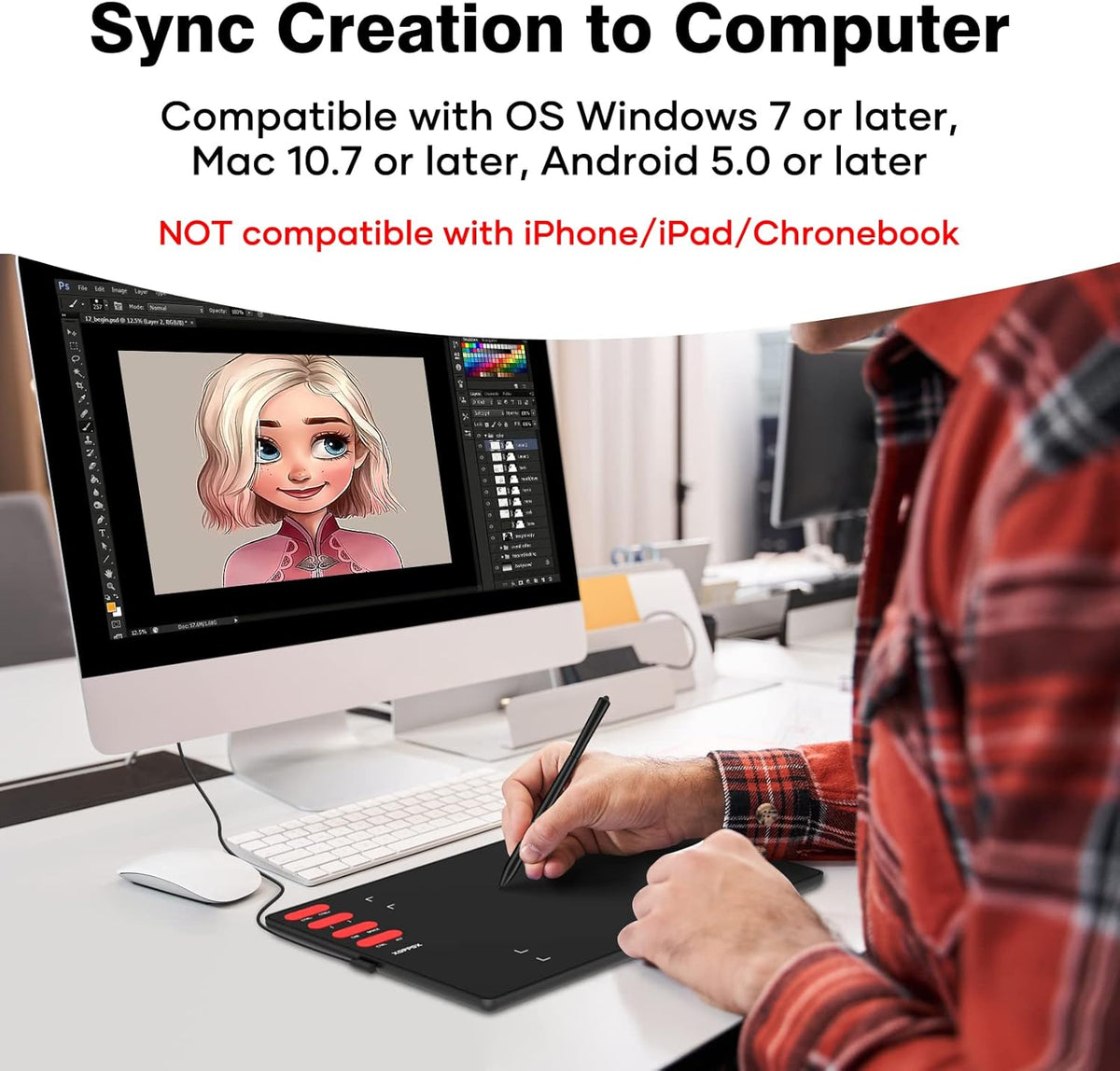 Graphics Drawing Tablet with 8 x 6 Inch Active Area, 8192 Level Battery-Free Pen and 8 Express Keys A4483