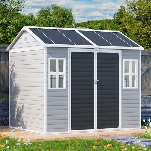 Outdoor Resin Storage Shed 8x4x6 FT Lean to Shed with Floor Included 2 Windows Lockable Door I58283