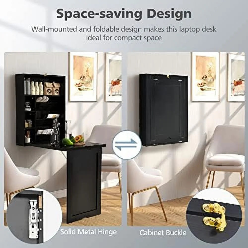 Wall Mounted Folding Desk with Adjustable Shelves Y337968