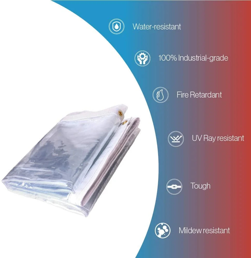 Fire Retardant Vinyl Tarps, 20Mil Waterproof Clear Tarp Cover - 6' x 12' U328