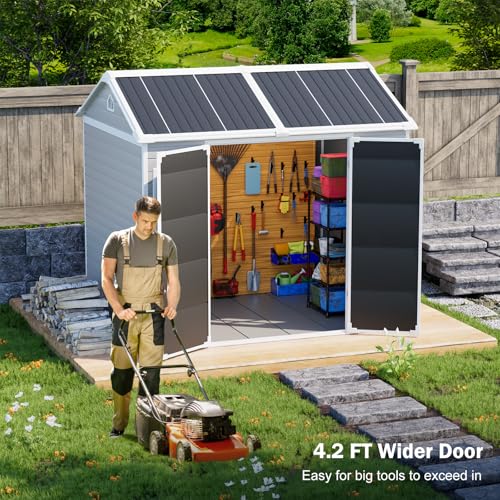 Outdoor Resin Storage Shed 8x4x6 FT Lean to Shed with Floor Included 2 Windows Lockable Door I58283