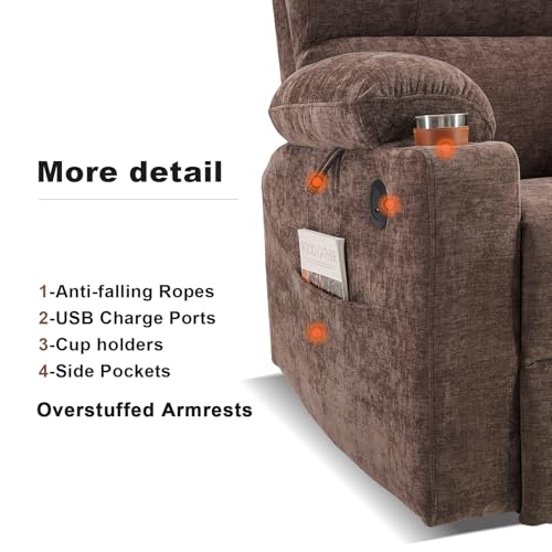 Coffee Chenille Power Lift Recliner Chair with Heat and Massage S621