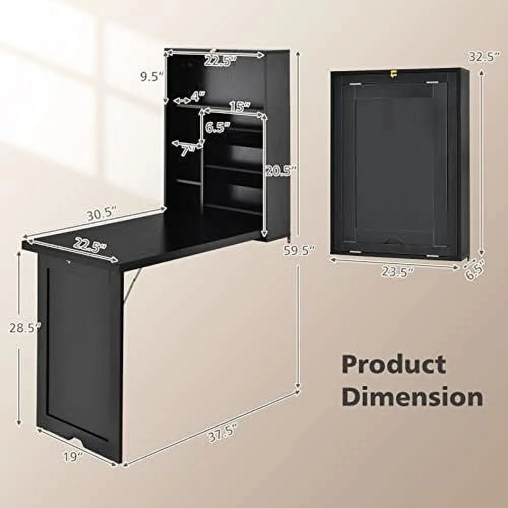 Wall Mounted Folding Desk with Adjustable Shelves Y337968
