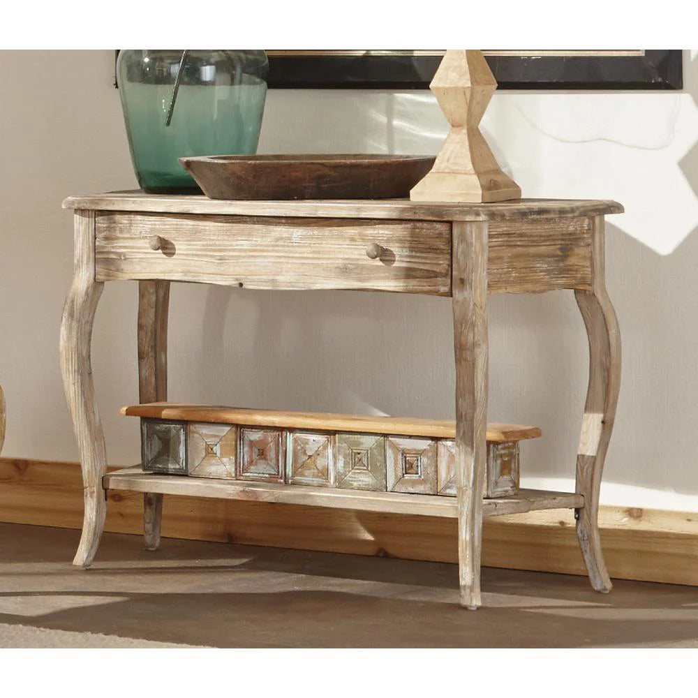 Rustic Reclaimed Media Console Table, Driftwood M9386