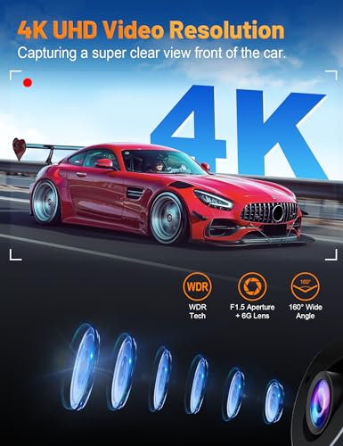 4K Dash Cam with Touch Screen, Built-in 5G WiFi, 64GB Card, Night Vision, Loop Recording B8886