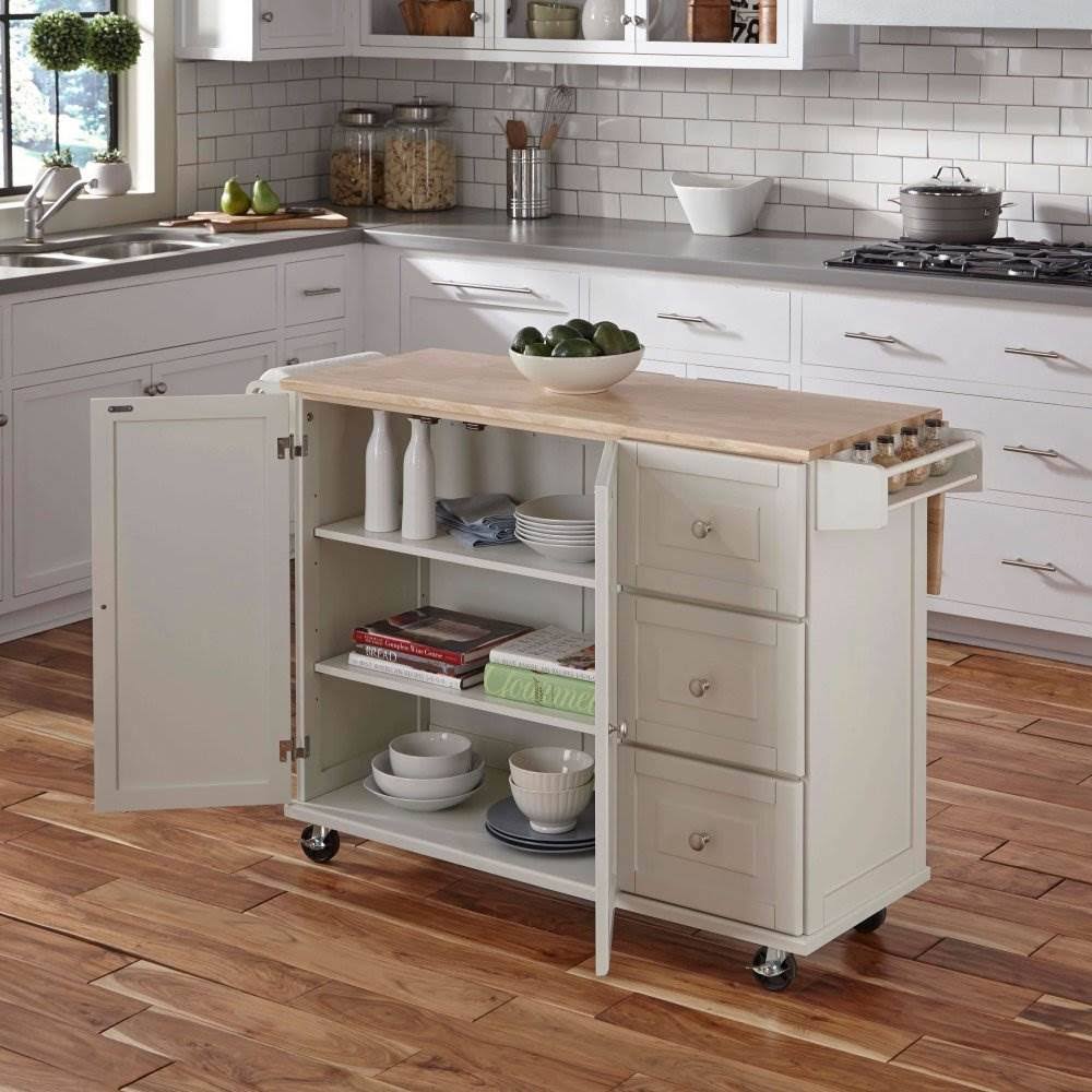 White Kitchen Cart with Wood Top H125939