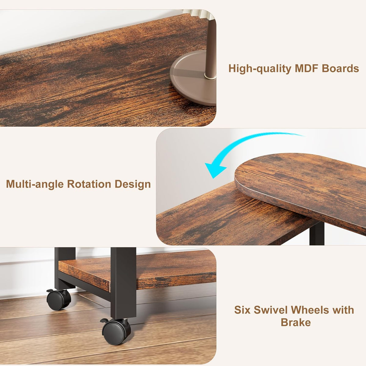 360° Rotating Sofa Side Table with Charging Station K35352