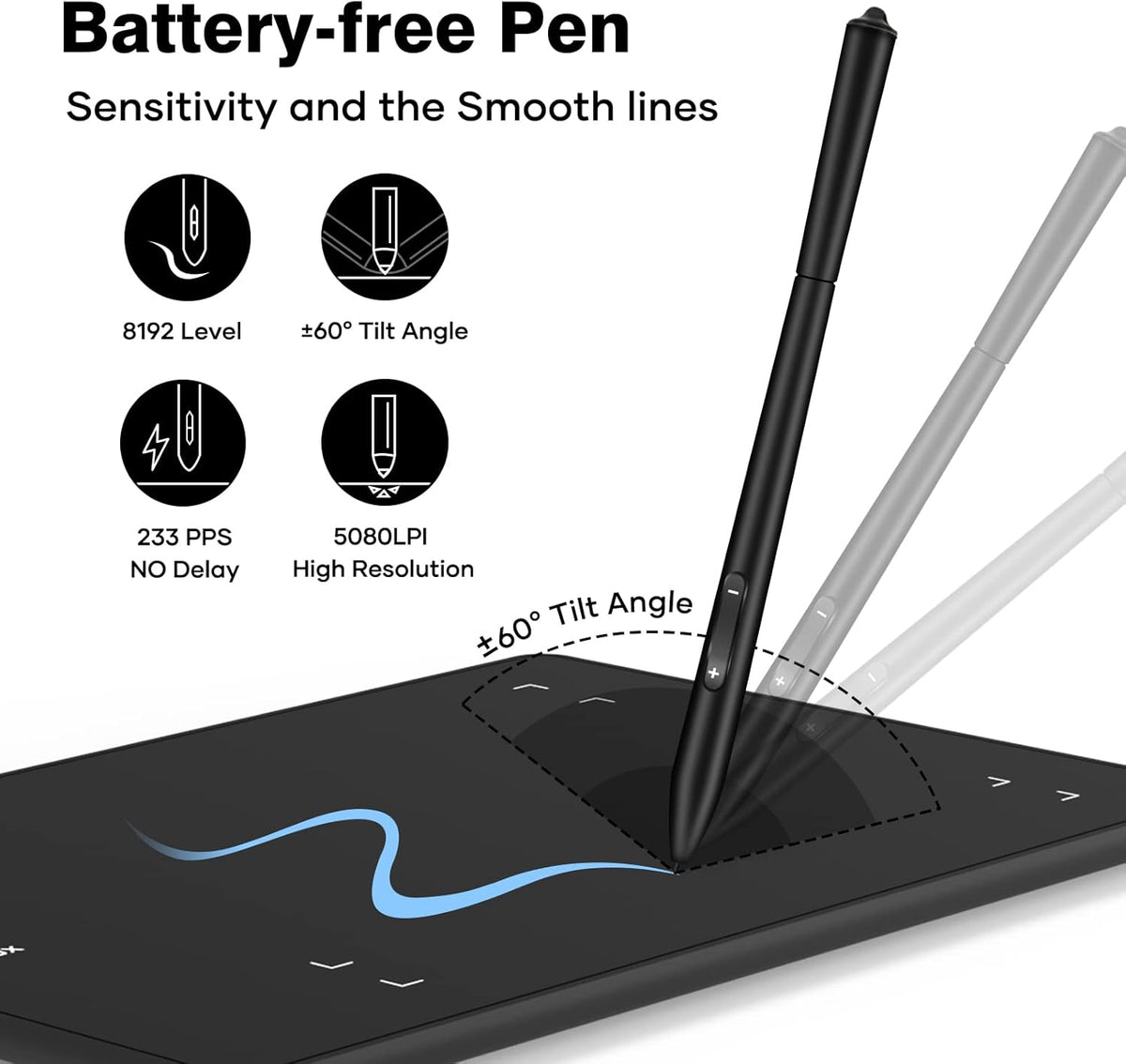 Graphics Drawing Tablet with 8 x 6 Inch Active Area, 8192 Level Battery-Free Pen and 8 Express Keys A4483