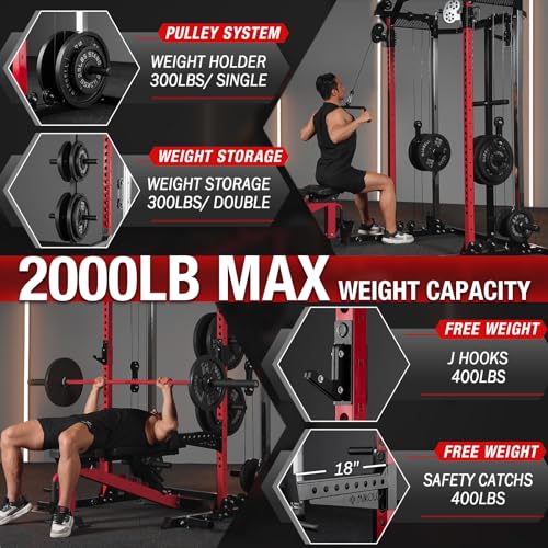 Power Cage Squat Rack with Cable Crossover System N775155