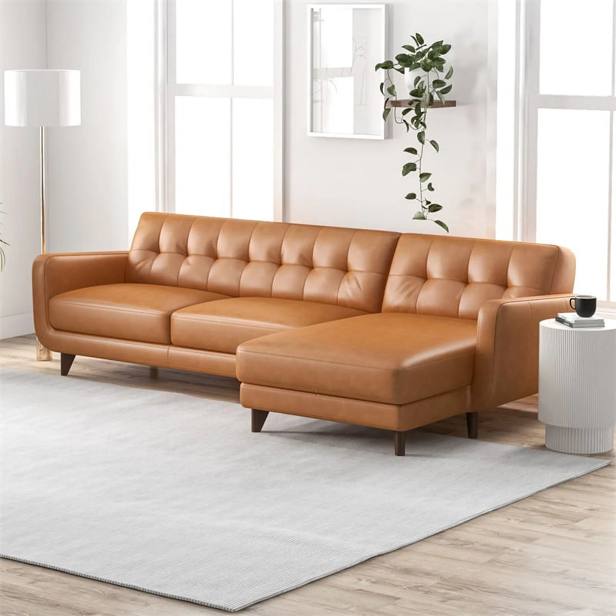 Brown Leather Right-Facing Sectional I931