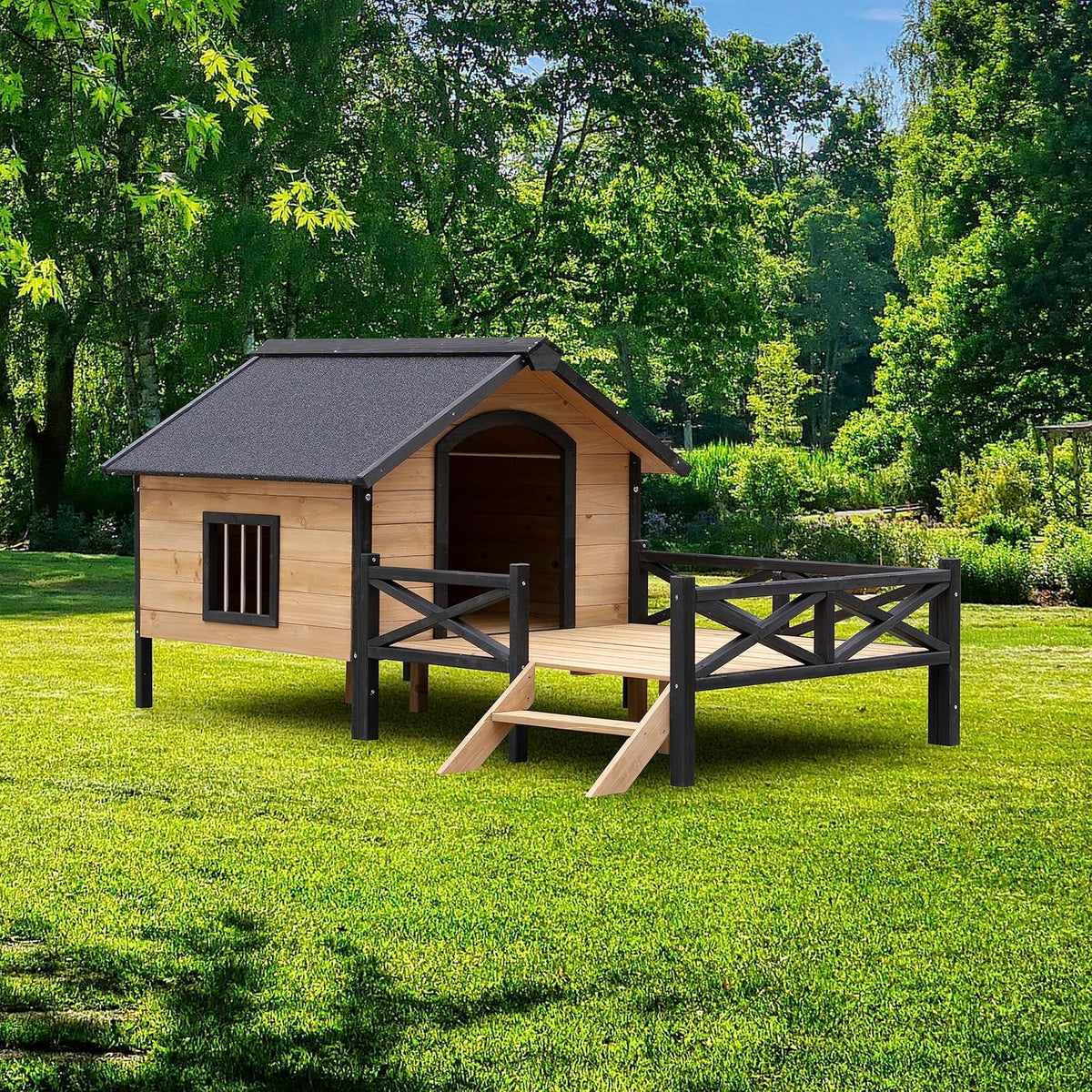 Rustic Wooden Dog Kennel with Porch V497