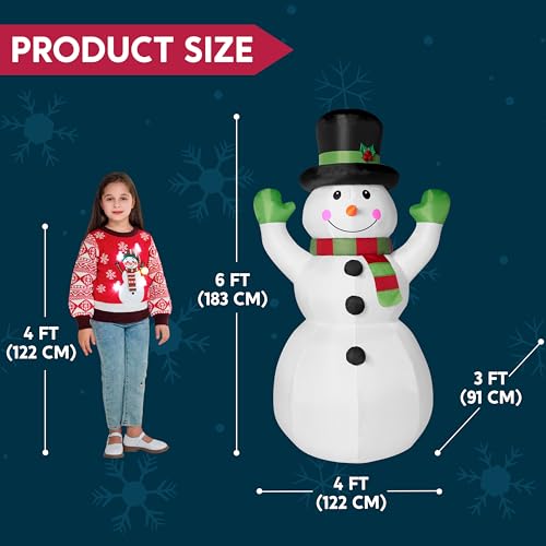 6 FT Tall Christmas Inflatables Snowman with Built-in LEDs K8414