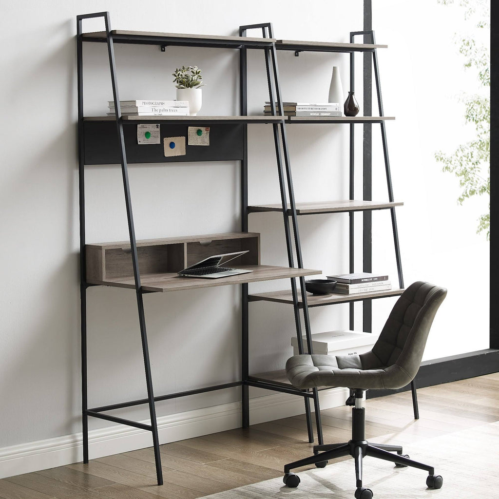 2-Piece Desk and Ladder Shelf Set - Rustic Oak N586631