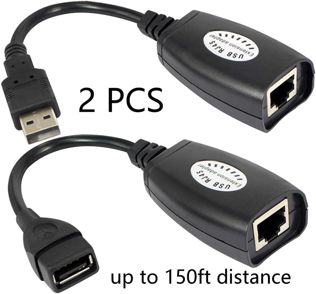 USB to RJ45 Extension Adapter over Cat5/Cat5e/Cat6 Cable up to 150ft Black Pack of 2 E8759