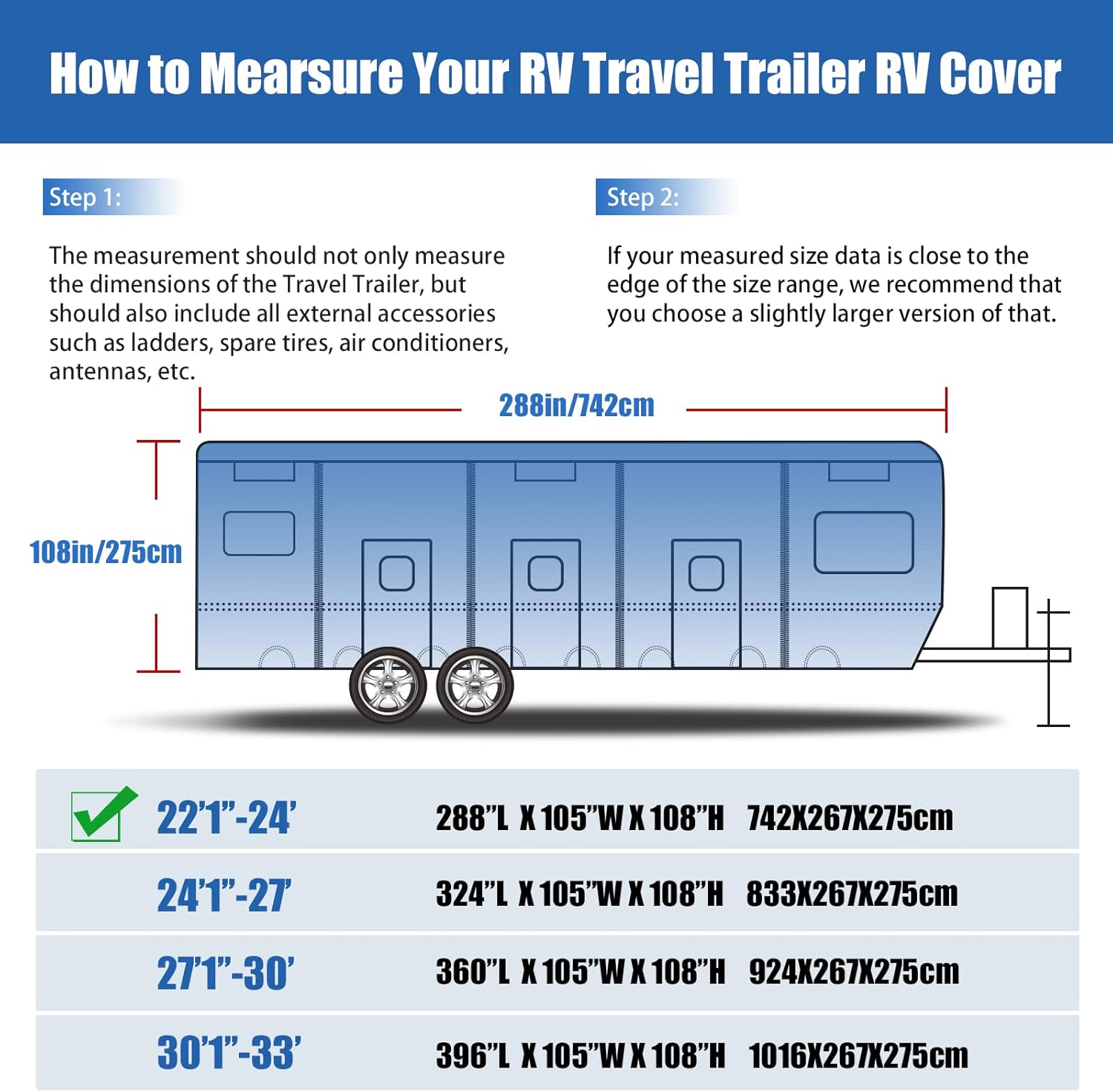 RV Cover 6 Layers Windproof Anti-Scratch UV Resistant (22'1''-24) Z69395