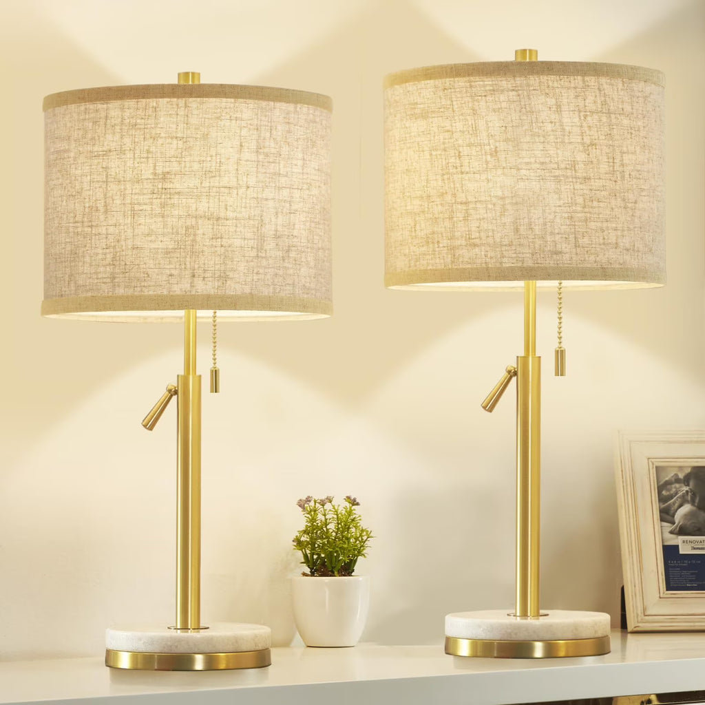 Marble Table Lamps Set of 2 with Pull Chain Z1539