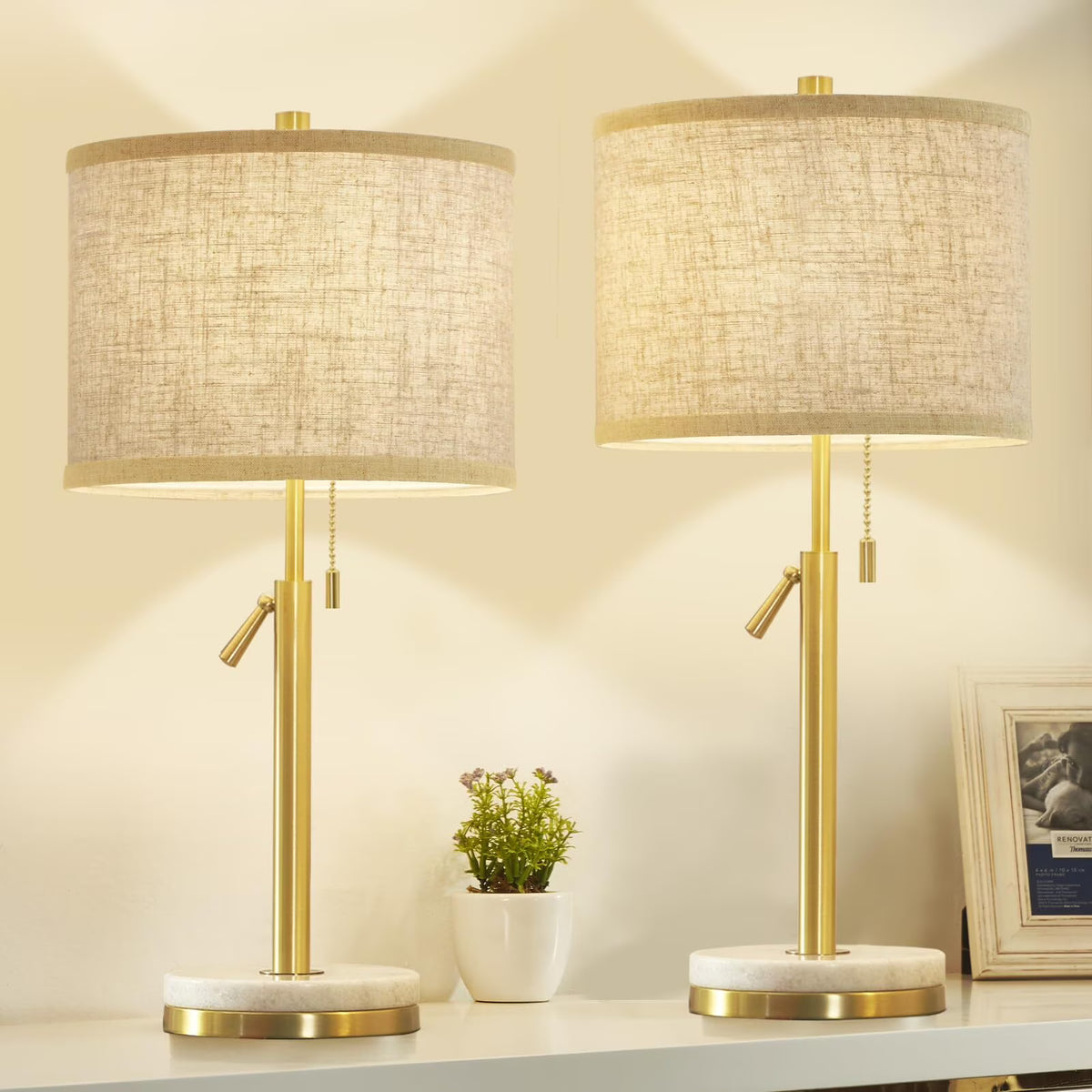 Marble Table Lamps Set of 2 with Pull Chain Z1539