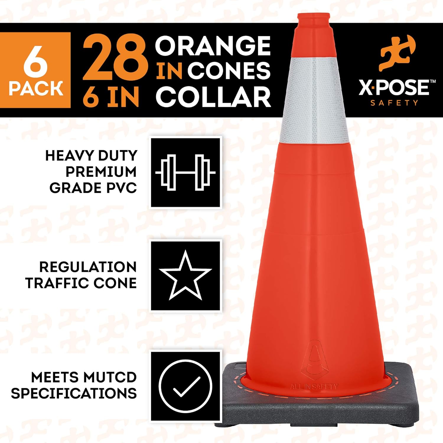 Orange PVC Plastic Traffic Cones with 6 Collar W314873