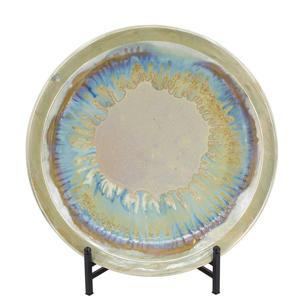 18" Blue and Beige Ceramic Charger with Stand T554282
