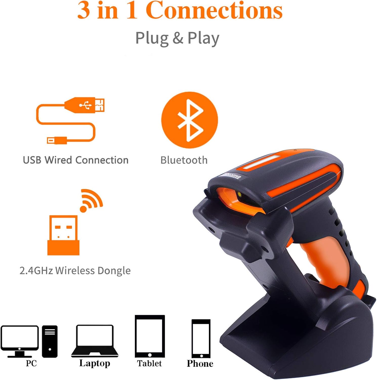 Bluetooth 2D QR Barcode Scanner with Stand, Dustproof and Waterproof, Pack of 2 J88113