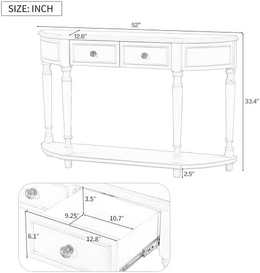 Antique White Wood Half Console Table with Drawers S823369