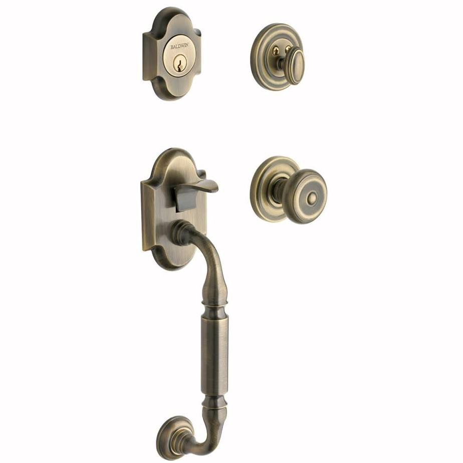 Canterbury Single Cylinder Satin Brass and Black Handleset with Colonial Knob X68054
