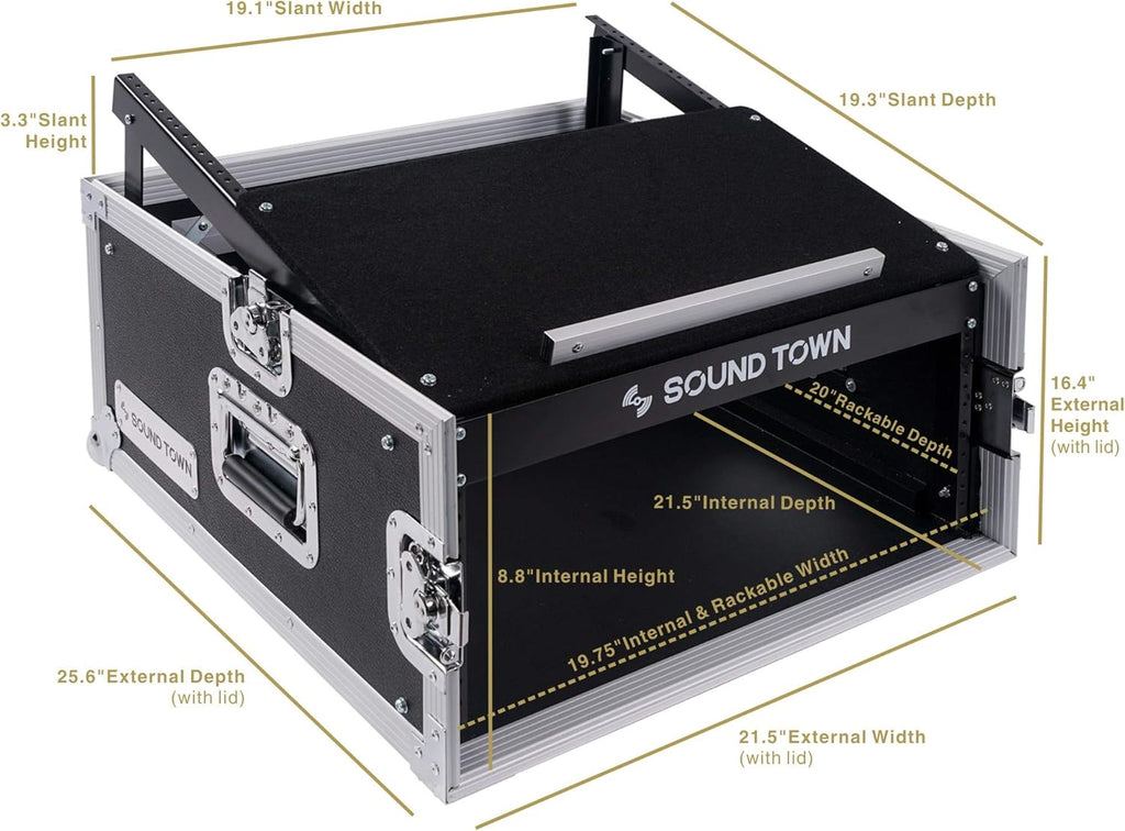 4U PA DJ Rack Road Case with 11U Slant Mixer Top, 20’’ Rackable Depth, 4-Space Size Y662451