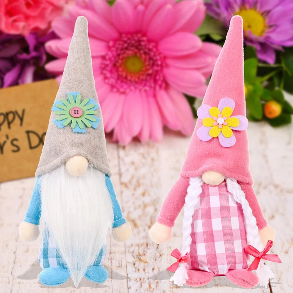 2pcs Flower Hat Faceless Doll Spring Gnome Elf Doll Handmade Rudolph Dwarf Doll X6835