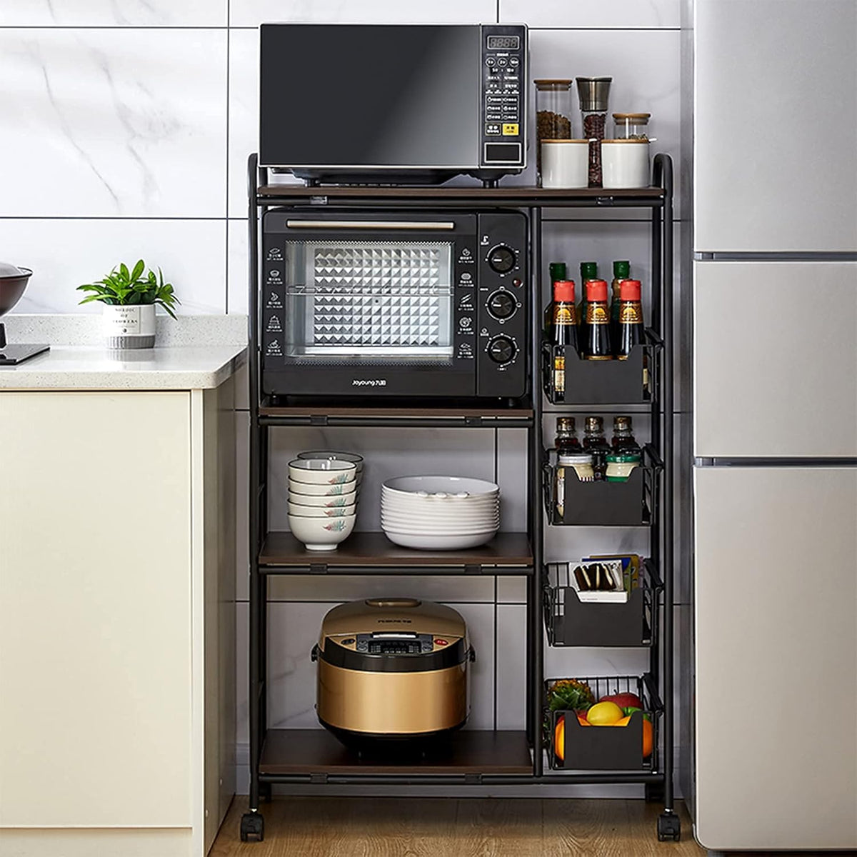 Kitchen Standing Bakers Rack with Storage Basket H984113