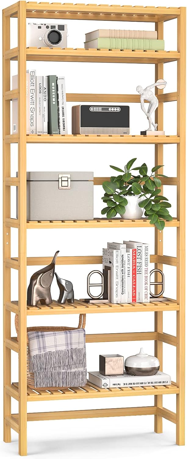 6 Tiers Bamboo Adjustable Tall Bookshelf Y1591