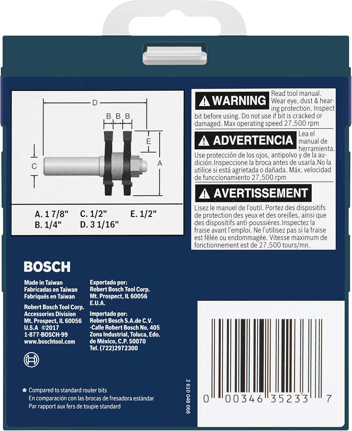 1-7/8 In. x 1/4 In. Carbide-Tipped Tongue and Groove Router Bit Pack of 2 C810751