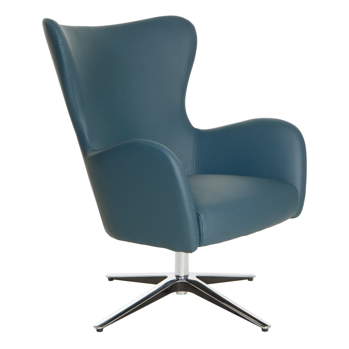 Swivel Armchair in Blue Faux Leather with Aluminum Base Y1195