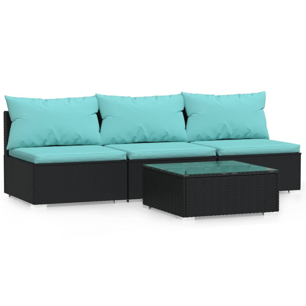 4 Piece Patio Furniture Set with Cushions Black Poly Rattan B4586