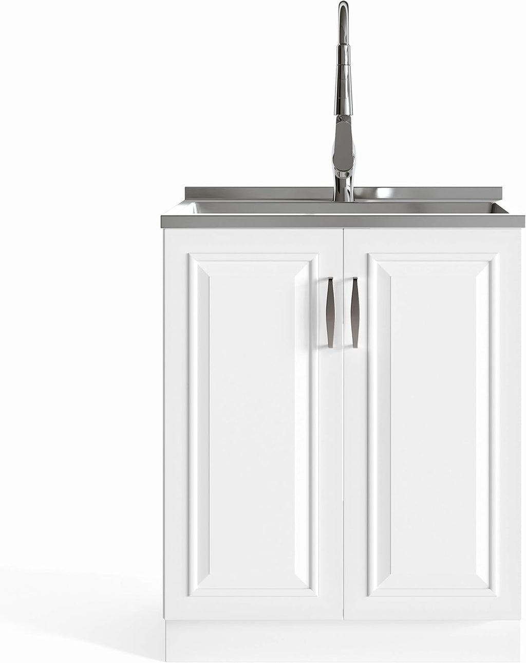 28 inch Laundry Cabinet with Pull-out Faucet and Stainless Steel Sink with 1 Storage Compartment R905