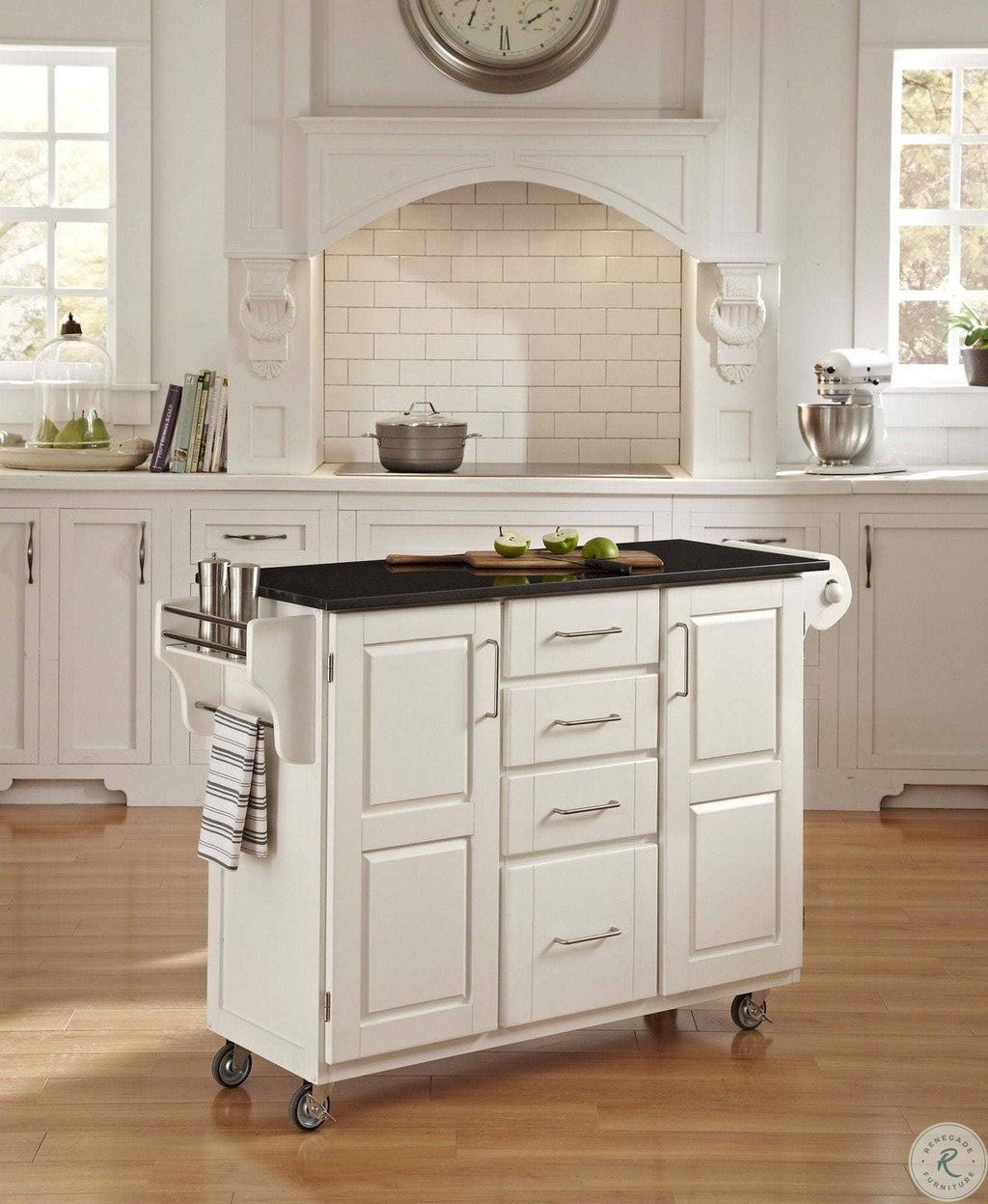 White/Black Granite Top Kitchen Cart K968806