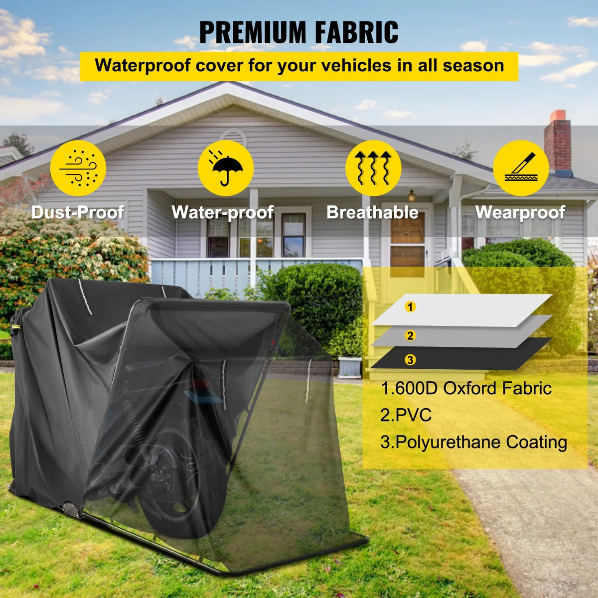 Heavy Duty Motorcycle Cover, 600D Oxford Waterproof with Lock-Holes & Storage Bag S222722
