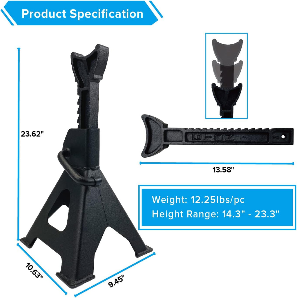 6 Ton Capacity Steel Jack Stands, 1 Pair, Black A9982