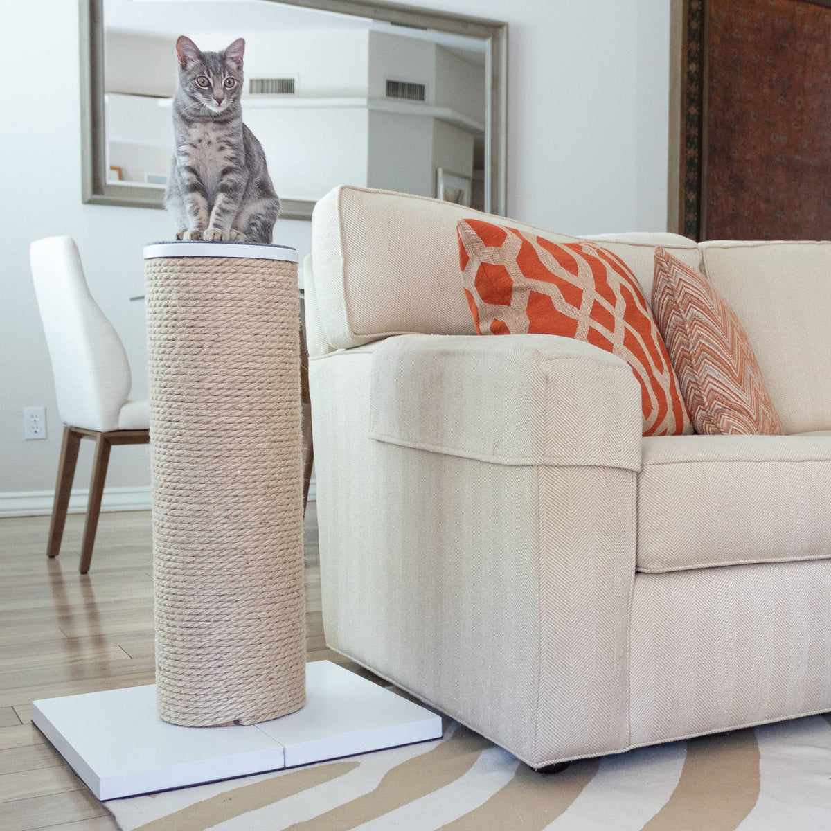 Oversized Jute Cat Scratcher and Perch, White N6854