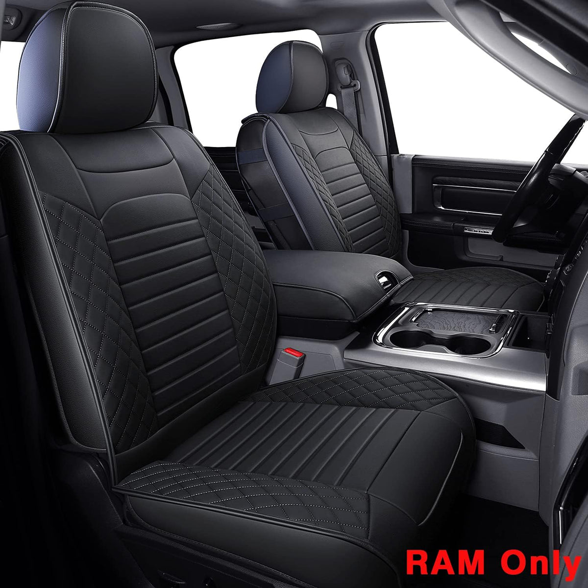Black Waterproof Faux Leather Front Seat Covers B67833