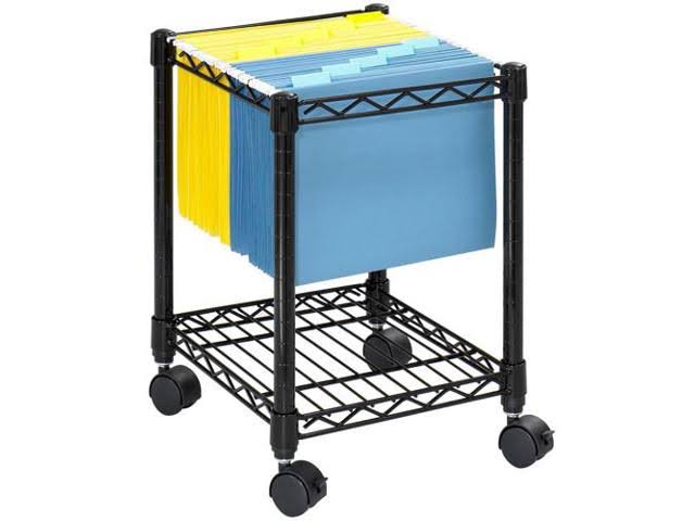 Black Compact Mobile Wire File Cart with Shelf L40830
