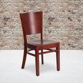 Solid Back Wooden Restaurant Chair with Black Vinyl Seat and Walnut Wood Frame I430578
