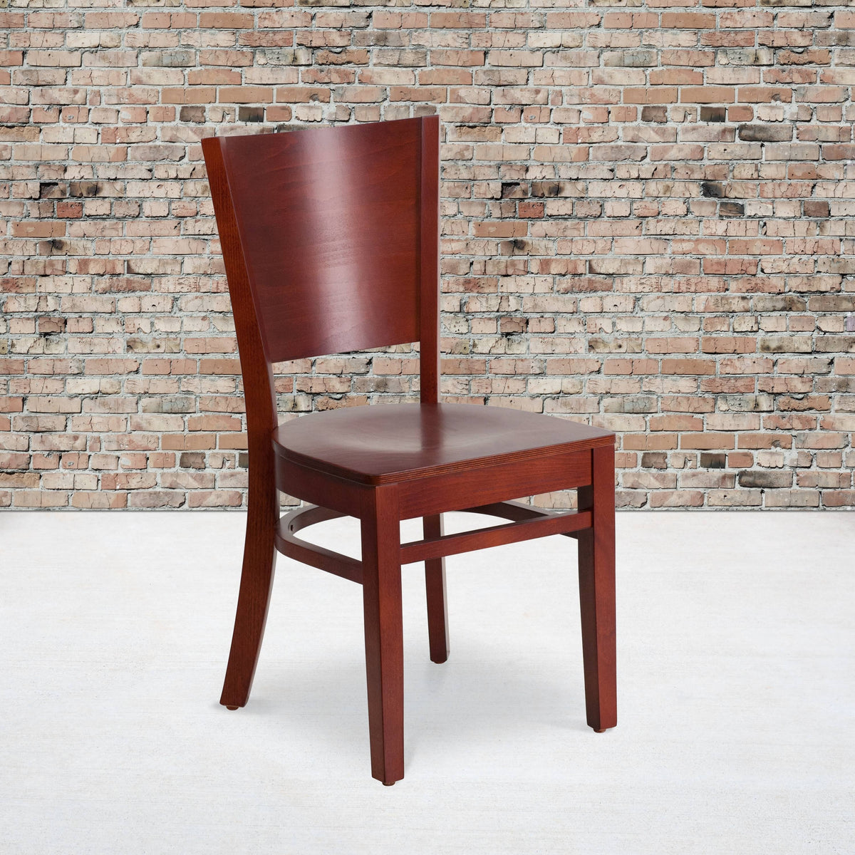 Solid Back Wooden Restaurant Chair with Black Vinyl Seat and Walnut Wood Frame I430578